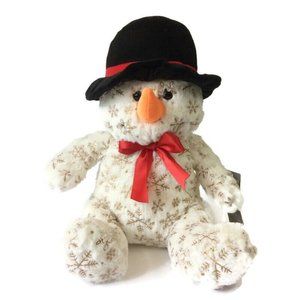 Kellytoy Sugarloaf Snowman Plush 14" Red Bow Hat Christmas Snowflake Pattern